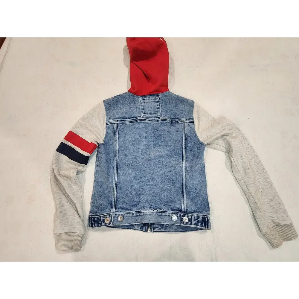 Tommy Hilfiger Denim Hoodie Jacket Vest Hybrid Womens XS Red Grey Y2K Trend